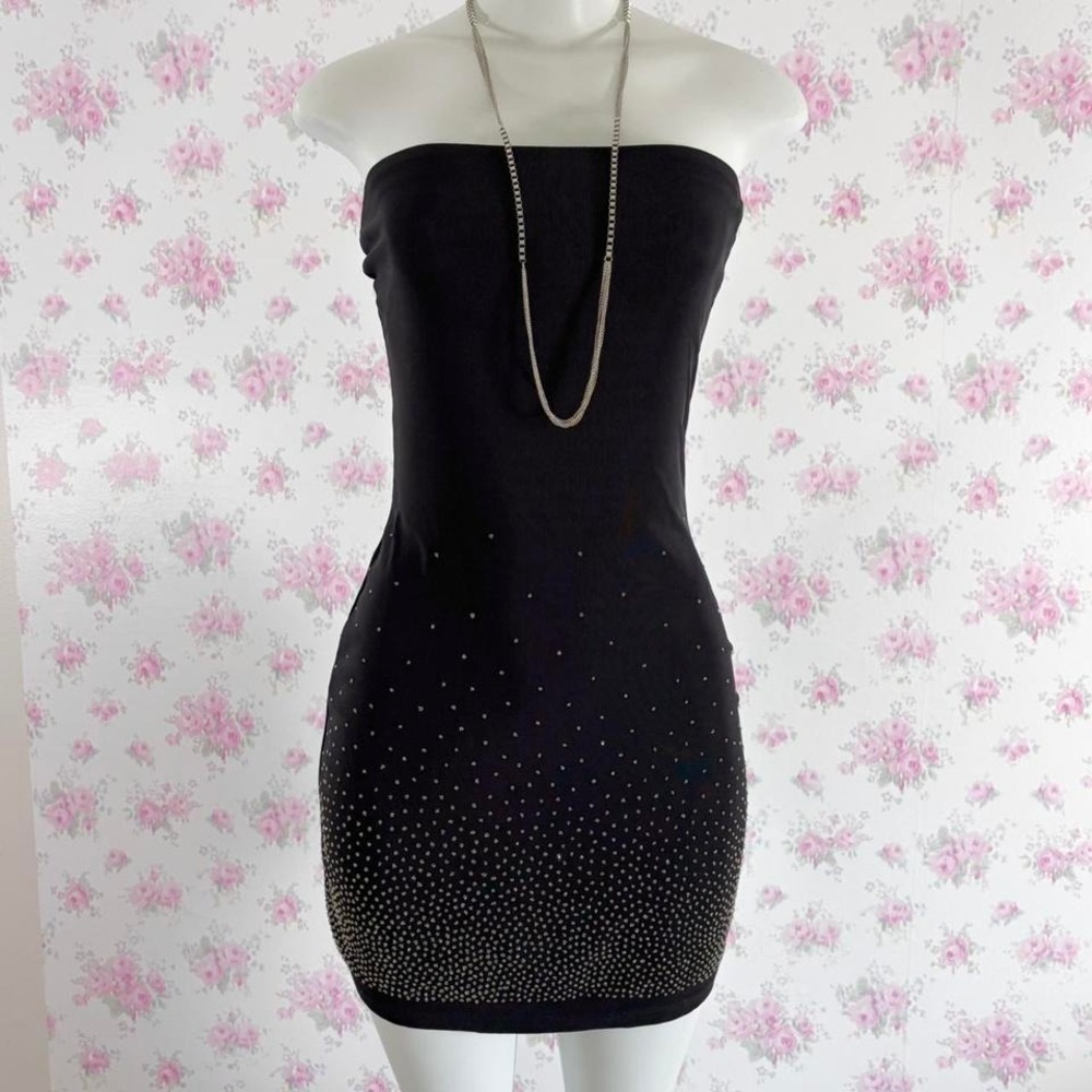Y2K Strapless Black Beaded Mini Dress